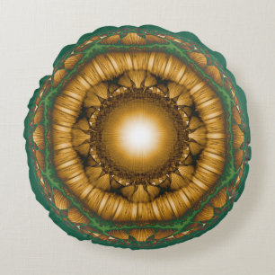 Bright shiny floral fractal pattern round cushion
