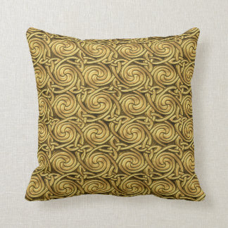 Bright Shiny Golden Celtic Spiral Knots Pattern Cushion