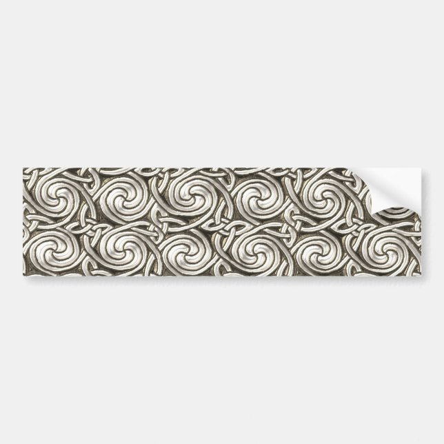 Bright Shiny Silver Celtic Spiral Knots Pattern Bumper Sticker (Front)