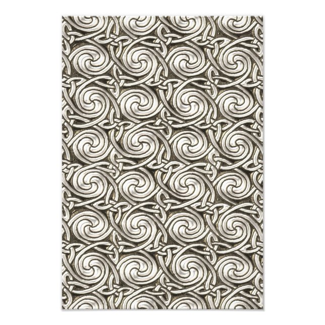 Bright Shiny Silver Celtic Spiral Knots Pattern Photo Print (Front)