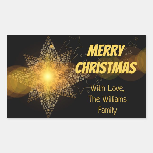 Bright Shiny Star Merry Christmas Typography Rectangular Sticker (Front)