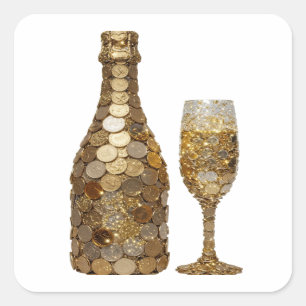 Bright Silver MONEY BOTTLE AND GLASS Sticker Print