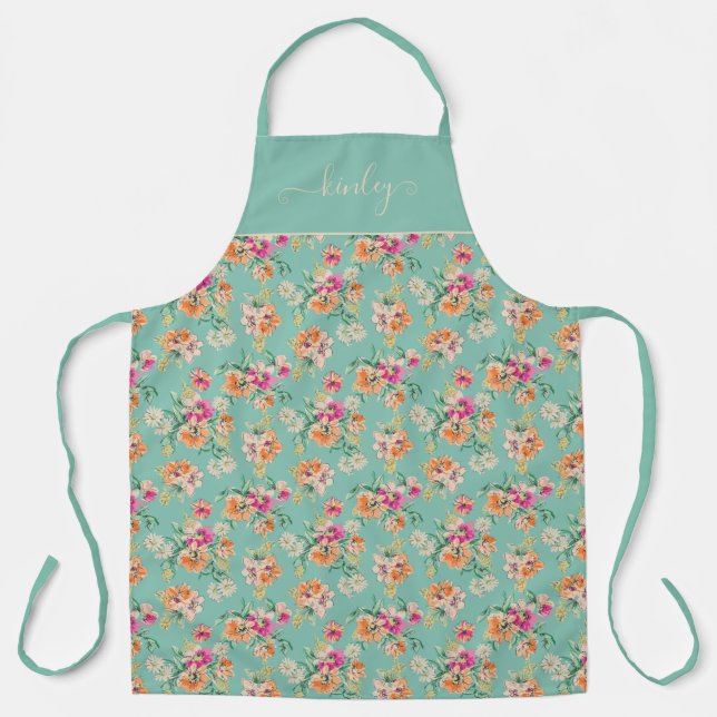 Bright Sketch Floral Pattern Apron (Front)