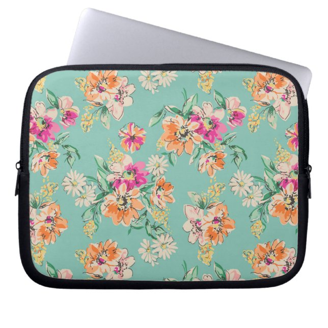 Bright Sketch Floral Pattern Laptop Sleeve (Front)