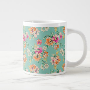 Bright Sketch Floral Pattern Large Coffee Mug