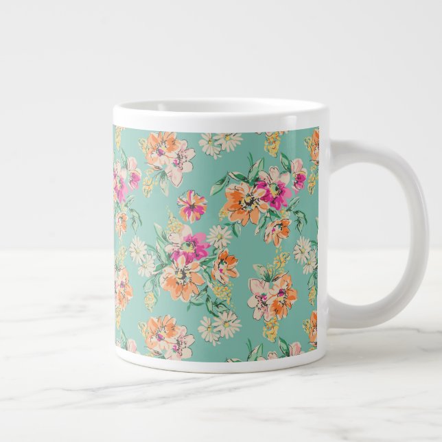 Bright Sketch Floral Pattern Large Coffee Mug (Right)