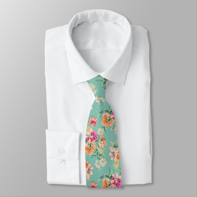 Bright Sketch Floral Pattern Tie (Tied)