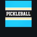 Bright Sky Blue Black Yellow PICKLEBALL Stripes Canvas Print<br><div class="desc">This fun sporty design features bold block letter PICKLEBALL text inside a highlighted wide centre black stripe adjoined with golden yellow and white racing stripes against bright sky blue outer stripes.</div>
