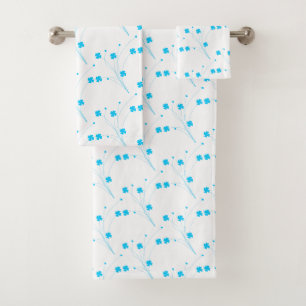 Bright Sky Blue Flowers, Small Floral Print Bath Towel Set