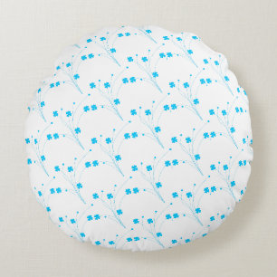 Bright Sky Blue Flowers, Small Floral Print Round Cushion