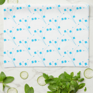Bright Sky Blue Flowers, Small Floral Print Tea Towel