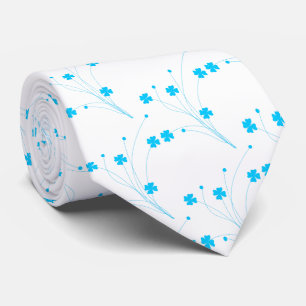 Bright Sky Blue Flowers, Small Floral Print Tie