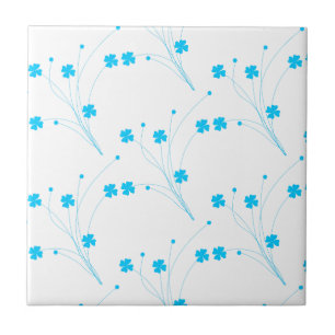 Bright Sky Blue Flowers, Small Floral Print Tile