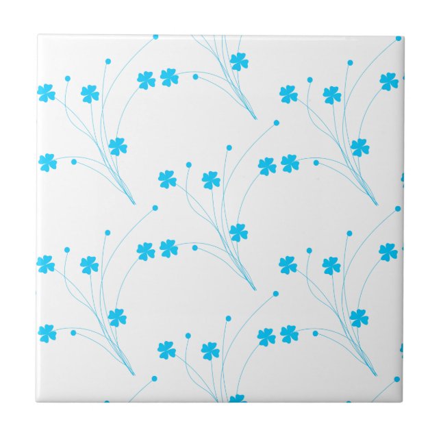 Bright Sky Blue Flowers, Small Floral Print Tile (Front)