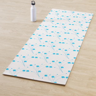 Bright Sky Blue Flowers, Small Floral Print Yoga Mat