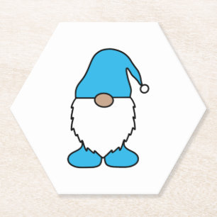 Bright Sky Blue Gnome   Paper Coaster