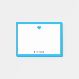 Bright Sky Blue Heart & Border on White w/ Name Post-it Notes