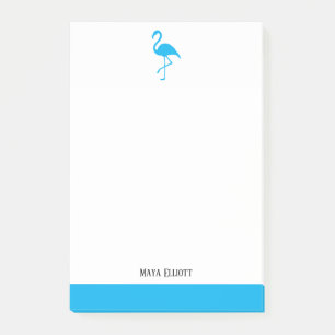 Bright Sky Blue on White Flamingo & Border w/ Name Post-it Notes