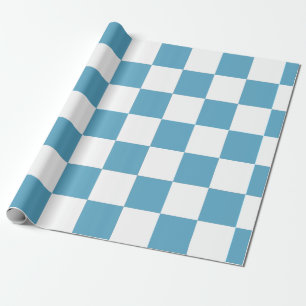Bright Sky Blue White Checkered – Cheerful Playful Wrapping Paper