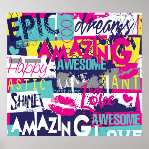 Bright Slogan: Seamless Abstract Fashion Poster