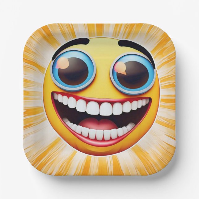 Bright Smile Emoji Paper Plate (Front)