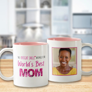 Bright Smile Mum - Pink Floral Mother’s Day Gift Two-Tone Coffee Mug