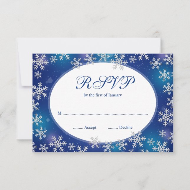 Bright Snowflakes Blue White Winter RSVP (Front)