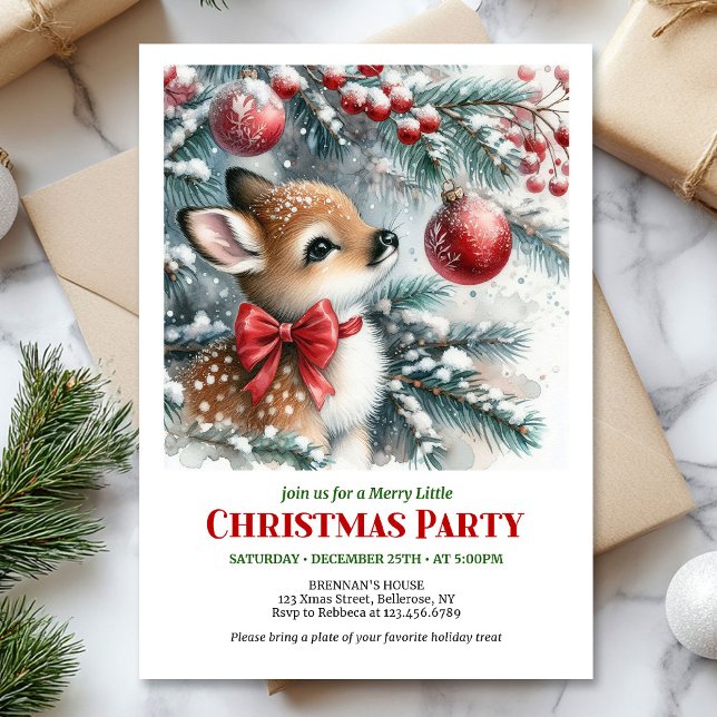Bright snowy forest baby deer Christmas invitation (Bright snowy forest baby deer Christmas invitation)