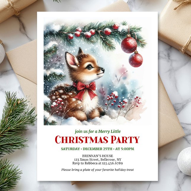 Bright snowy forest baby deer Christmas invitation (Bright snowy forest baby deer Christmas invitation printable template)