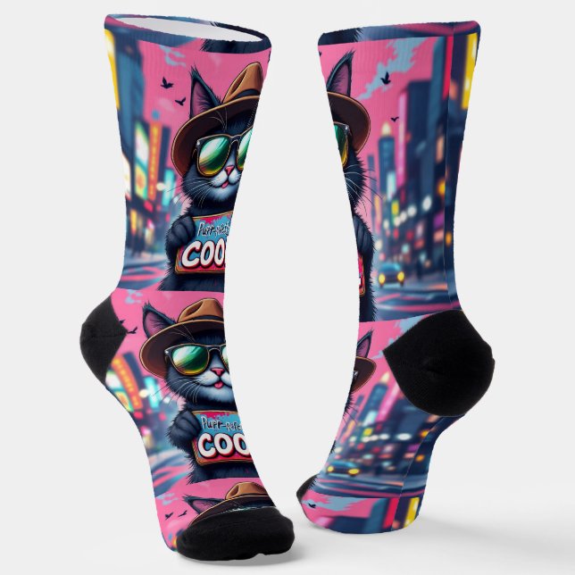Bright Socks UNISEX Purr-fectly Cool Cat 0040755 (Angled)
