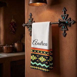 Bright southwest tribal design personalised  tea towel