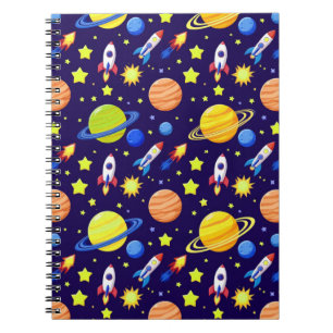Bright Space Adventure Rockets Planets Stars Notebook