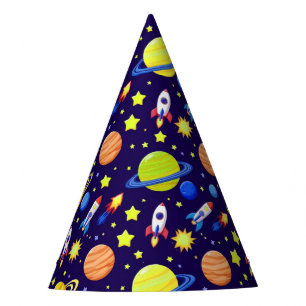 Bright Space Adventure Rockets Planets Stars Party Hat