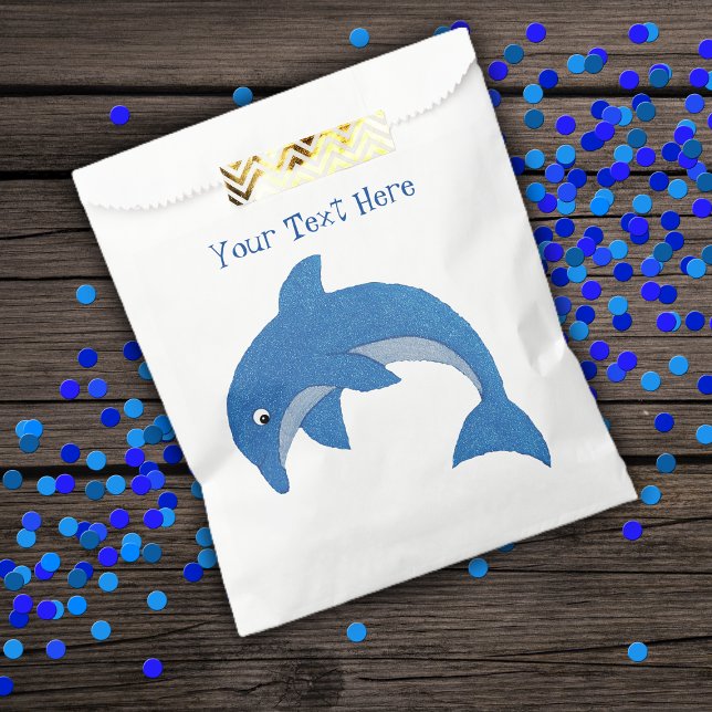 Bright Sparkle Blue Jumping Dolphin Birthday Favour Bags (Bright blue sparkle like ocean dolphin in jumping position on kids party favor bags.)