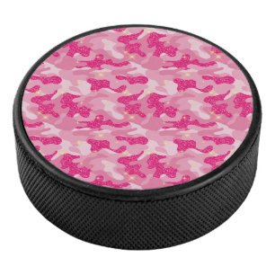 Bright Sparkle Pink Camouflage Chic Camo Glam Army Hockey Puck