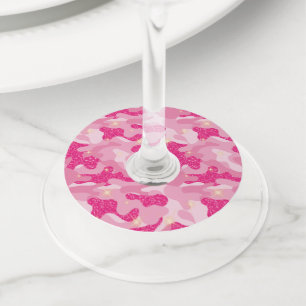 Bright Sparkle Pink Camouflage Chic Camo Lovers Wine Glass Tag