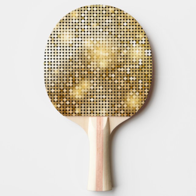 Bright sparkling golden sequin glitters disco ball ping pong paddle (Front)