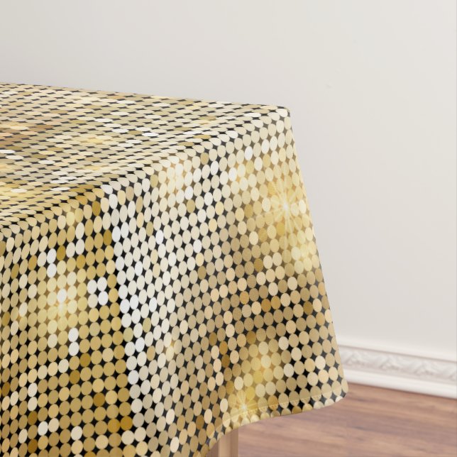 Bright sparkling golden sequin glitters disco ball tablecloth (In Situ)