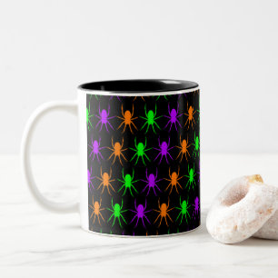 Bright spiders pattern on black Two-Tone coffee mug