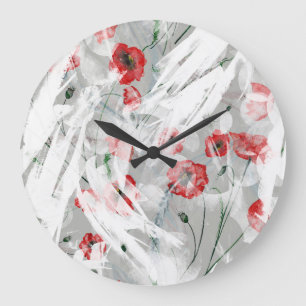 Bright Splash Red Poppy Watercolor Large Clock