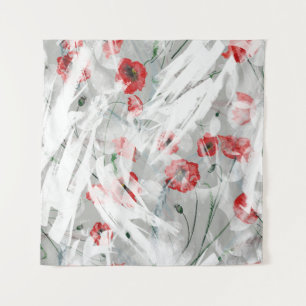Bright Splash Red Poppy Watercolor Tapestry