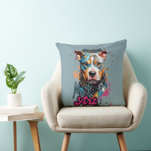 Bright Splatter Pit Bull Illustration Cushion