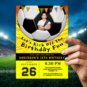 Bright Sporty Custom Photo Birthday I   Soccer Invitation