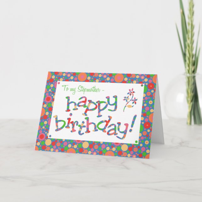 Bright Spots Pattern on Blue Stepmother Birthday Card (Front)