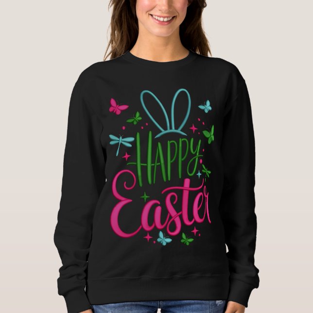 Bright Spring Butterflies Dragonflies Happy Easter Sweatshirt (Front)