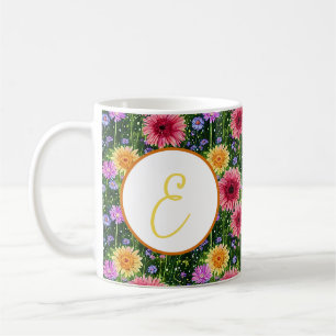Bright spring floral pattern monogram coffee mug