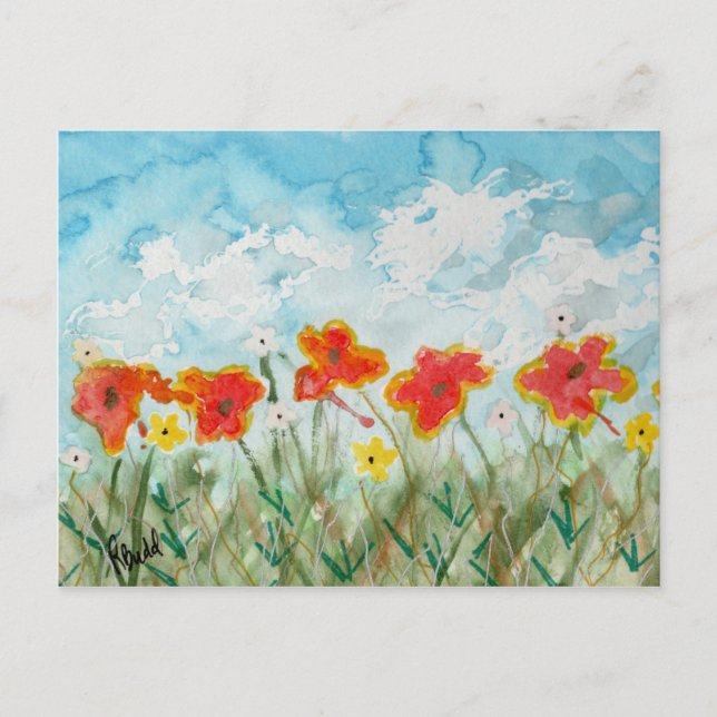 Bright Spring Flowers and Clouds Postcard (Front)