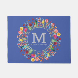 Bright Spring Flowers Periwinkle Blue Custom  Doormat