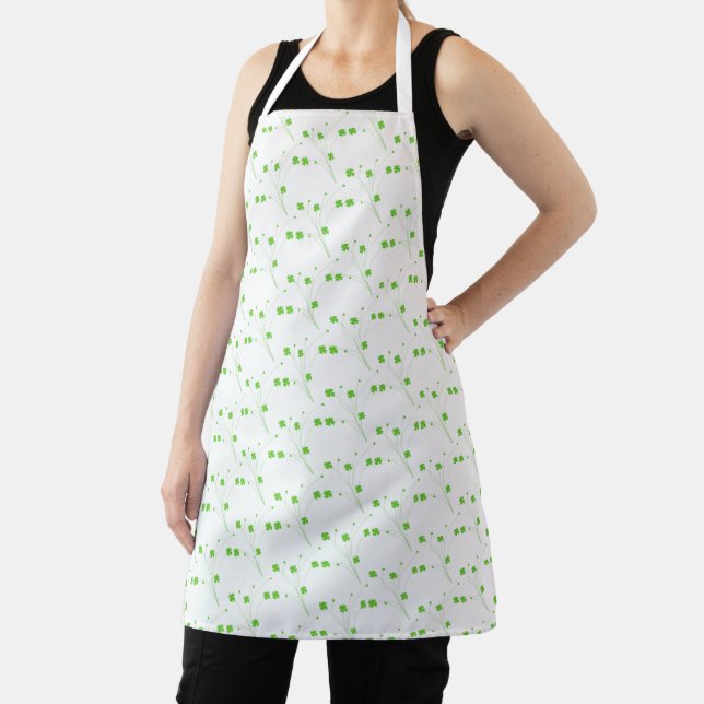 Bright Spring Green Flowers, Small Floral Print Apron (Insitu)