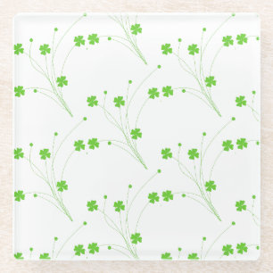 Bright Spring Green Flowers, Small Floral Print Glass Coaster
